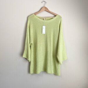 NWT Eileen Fisher Green Organic Cotton Boxy Sweater Vebna Bateau Box Top